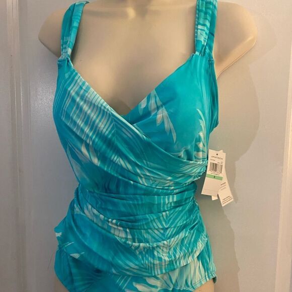 New Jantzen Teal Palm Slimming Swimsuit - Picture 3 of 14